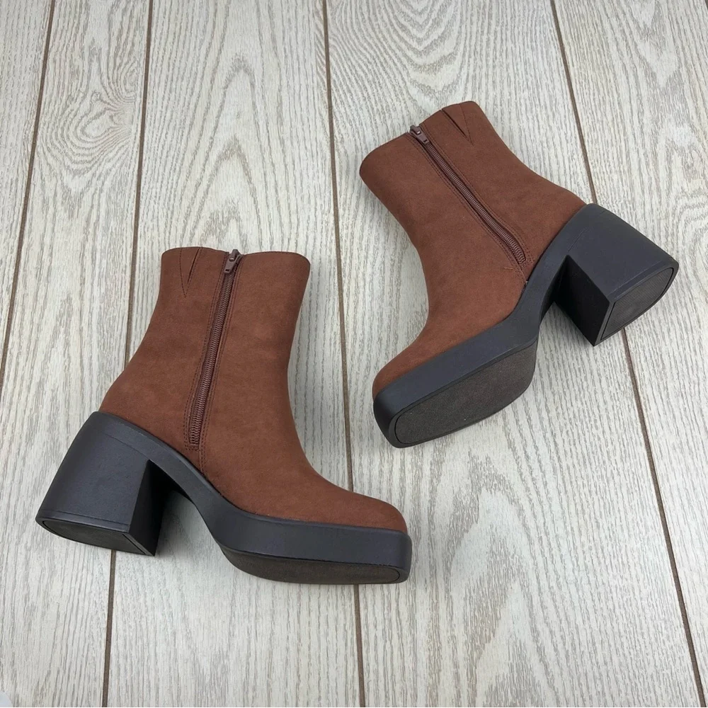 Sun + Stone Women's Tiannaa Platform Booties 7M Russet MC Faux Suede $80